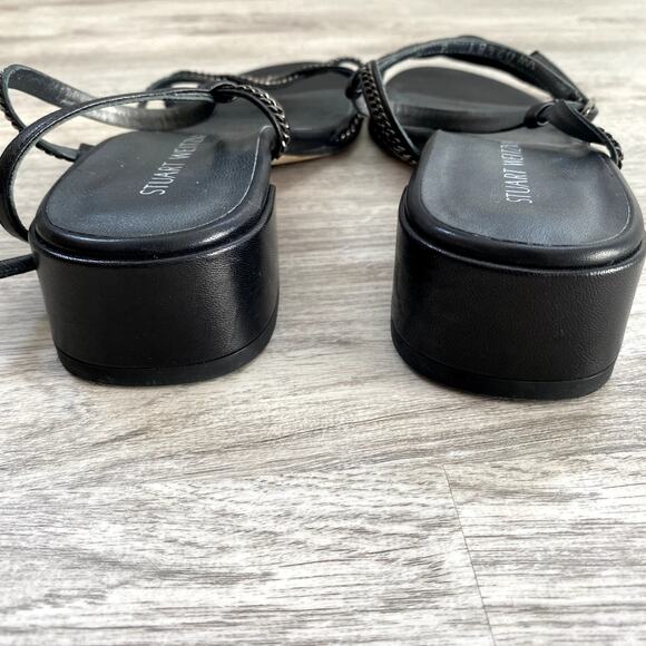 Stuart Weitzman Black Sandals with Chain straps Size 6 Block Heel - Picture 6 of 12